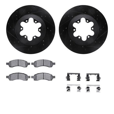 Dynamic Friction Co 8312-48060, Rotors-Drilled, Slotted-BLK w/ 3000 Series Ceramic Brake Pads incl. Hardware, Zinc Coat 8312-48060
